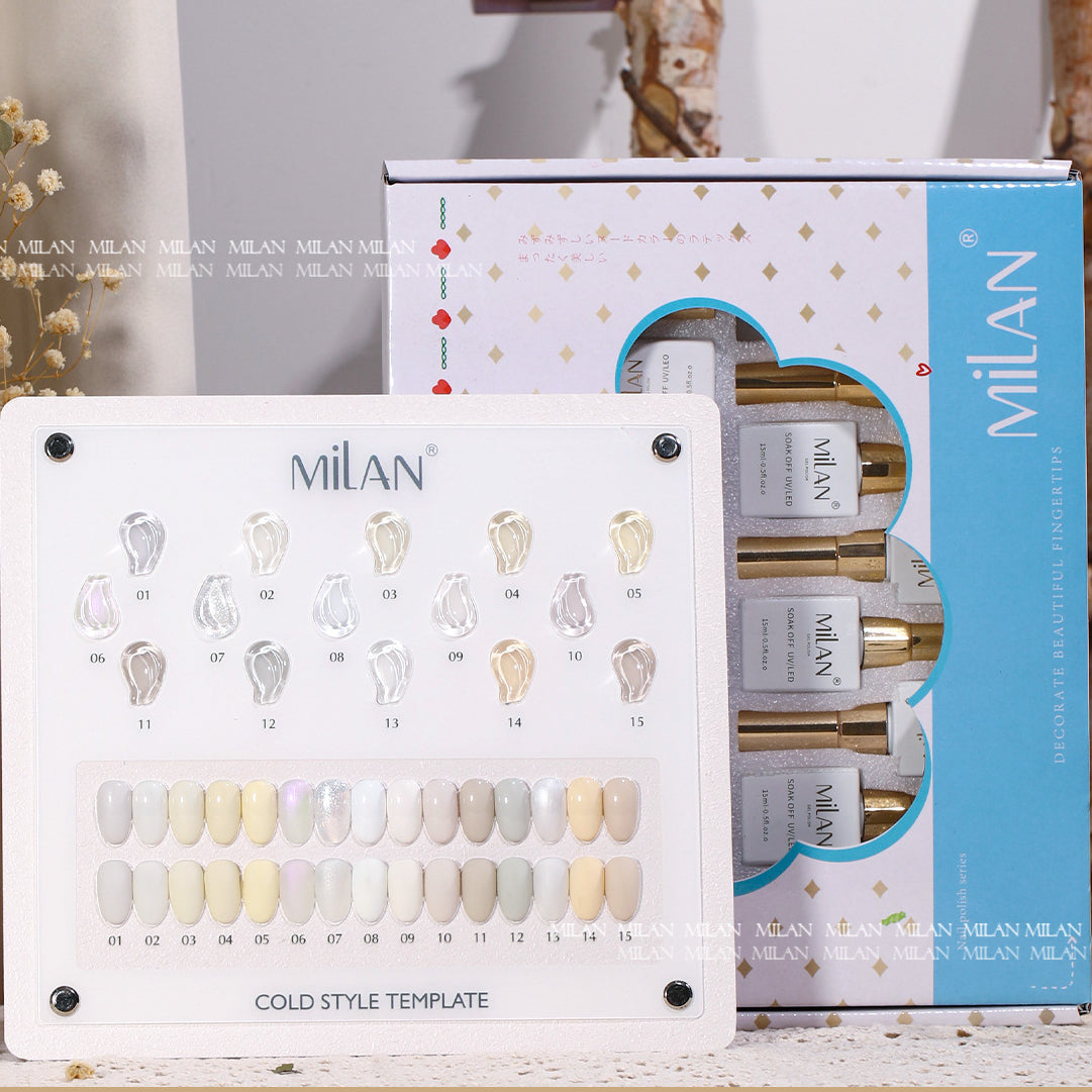 MILAN 15 Colors White Gel Nail Polish Kit 15ml/pcs (with Display Board)