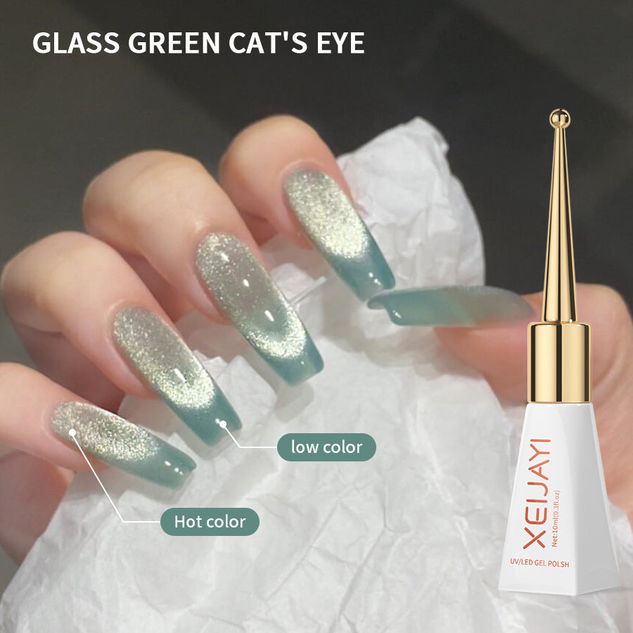 Cat's Eye Nail Gel Polish Emerald Green Color Salon Gel Manicure Diy At Home Nail Art 10ml(0.3fl.oz)/pcs