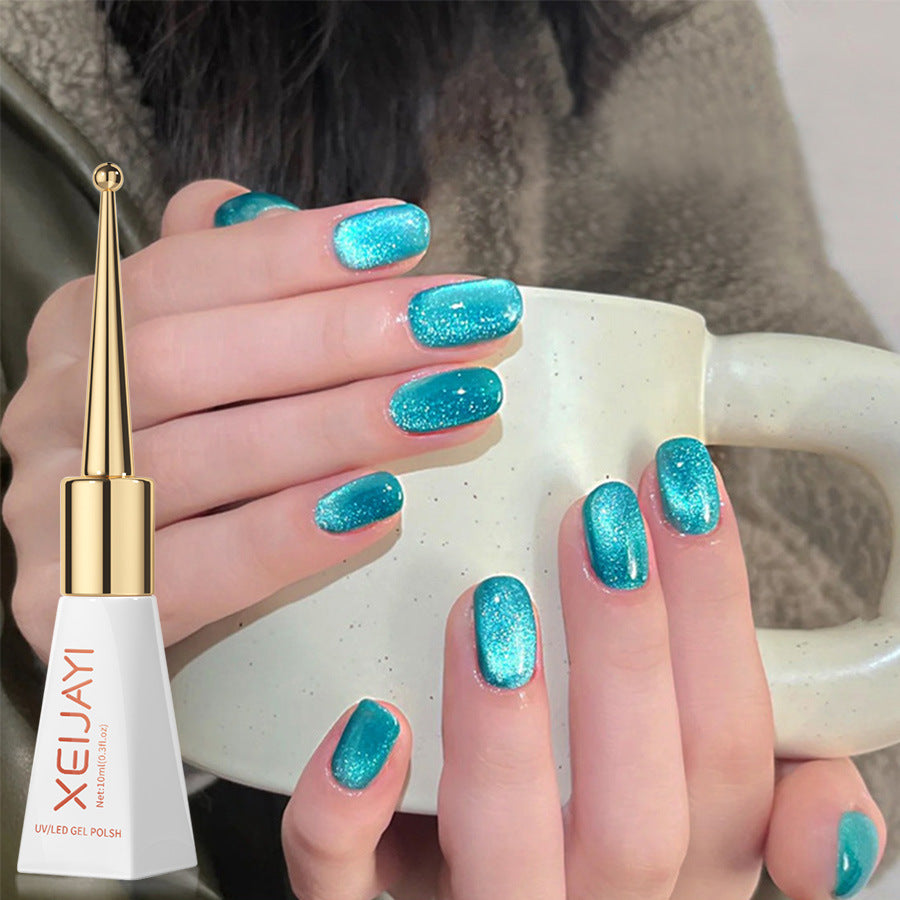 Xeijayi Glitter Lake Blue Cat's Eyes gel polish UV nail gel polish salon gel manicure DIY at home nail art 10ml/0.3fl.oz