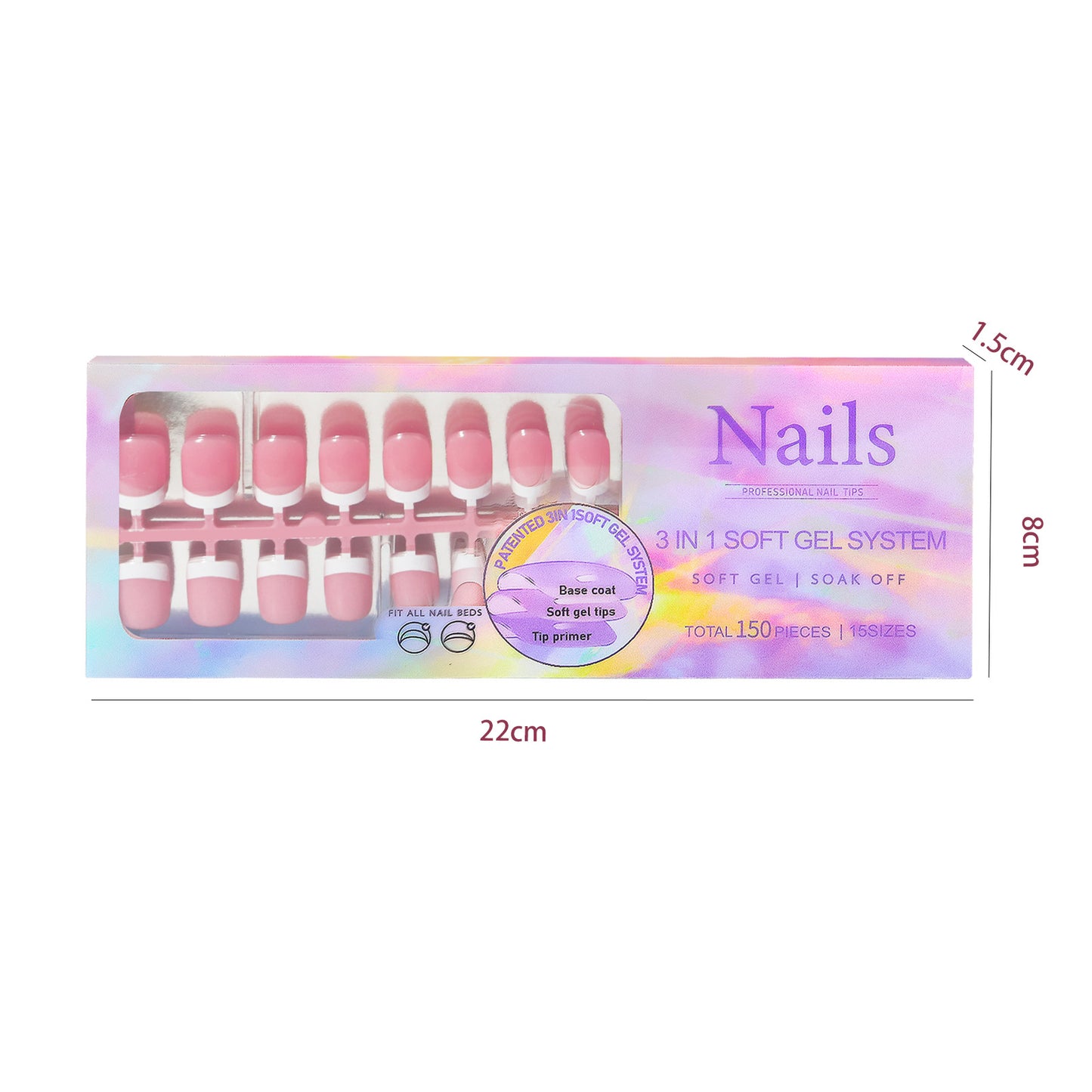 Medium French Tip Press On Nails In 150PCS