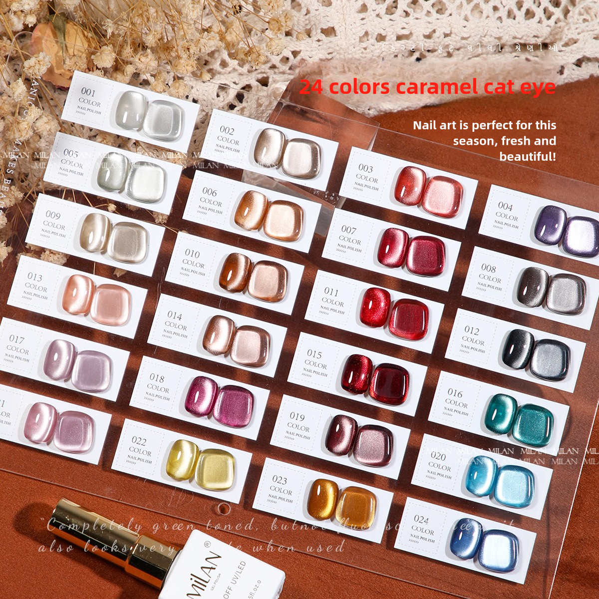 MILAN 24 Colors Cat's Eye Gel Nail Polish Kit 15ml/pcs (with Display Board)
