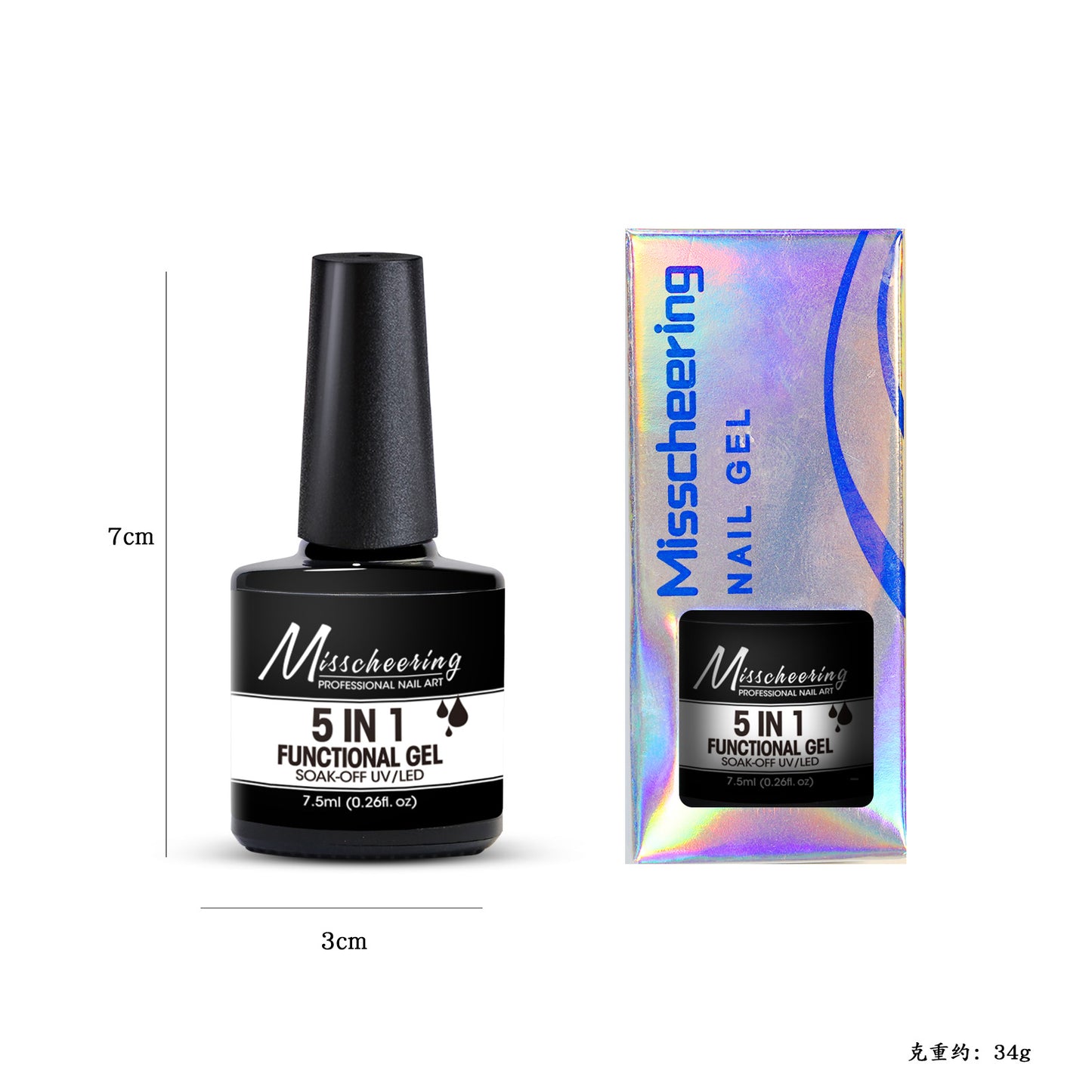 Misscheering 5IN1 FUNCTIONAL GEL SOAK-OFF UV/LED 7.5ml (0.26f.oz)