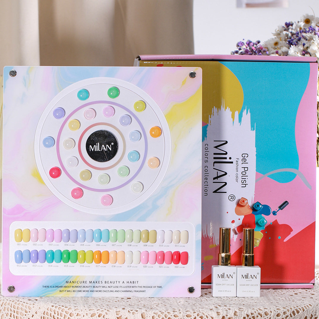MILAN 22 Colors Macaron Gel Nail Polish Kit 15ml/pcs (with Display Board)