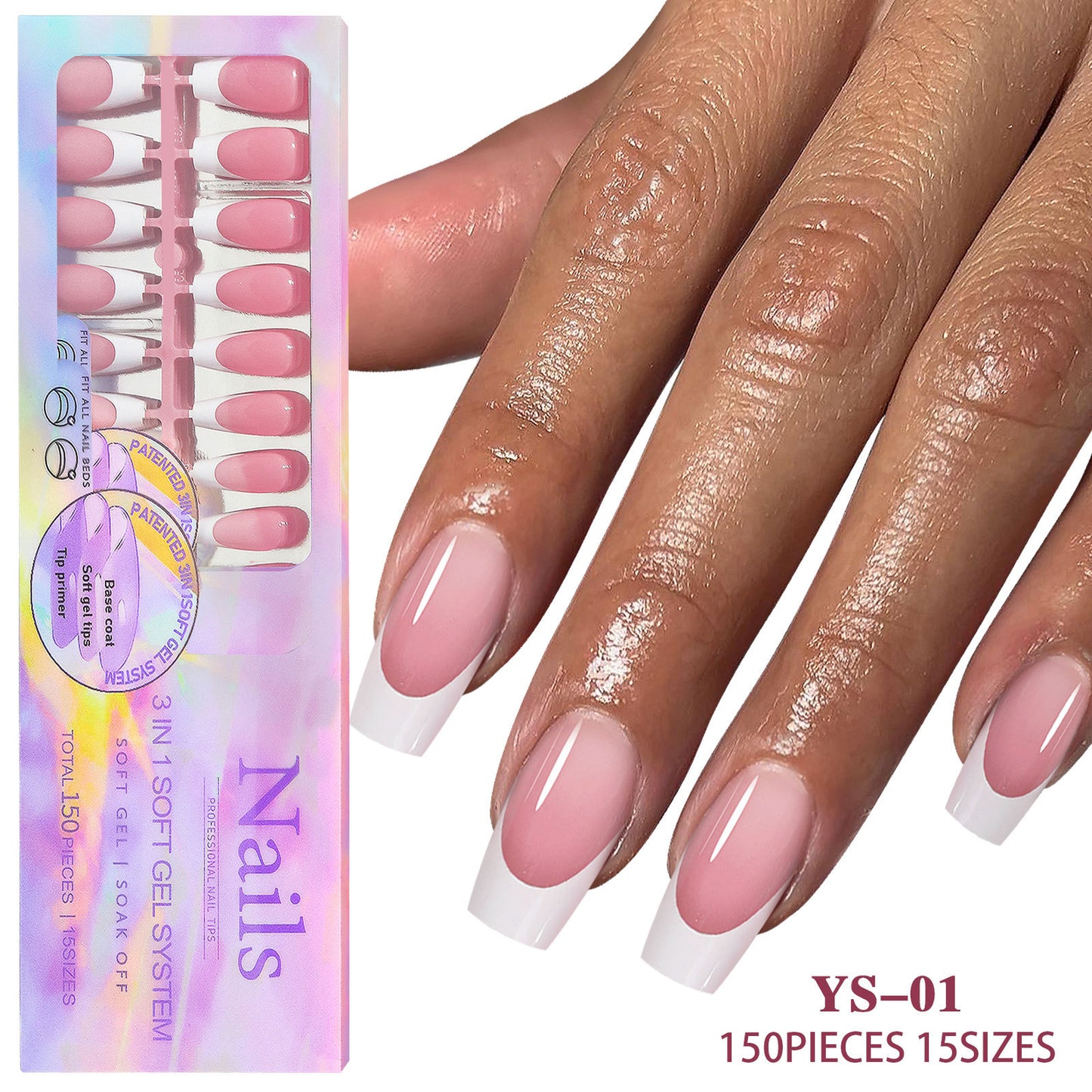 Medium French Tip Press On Nails In 150PCS