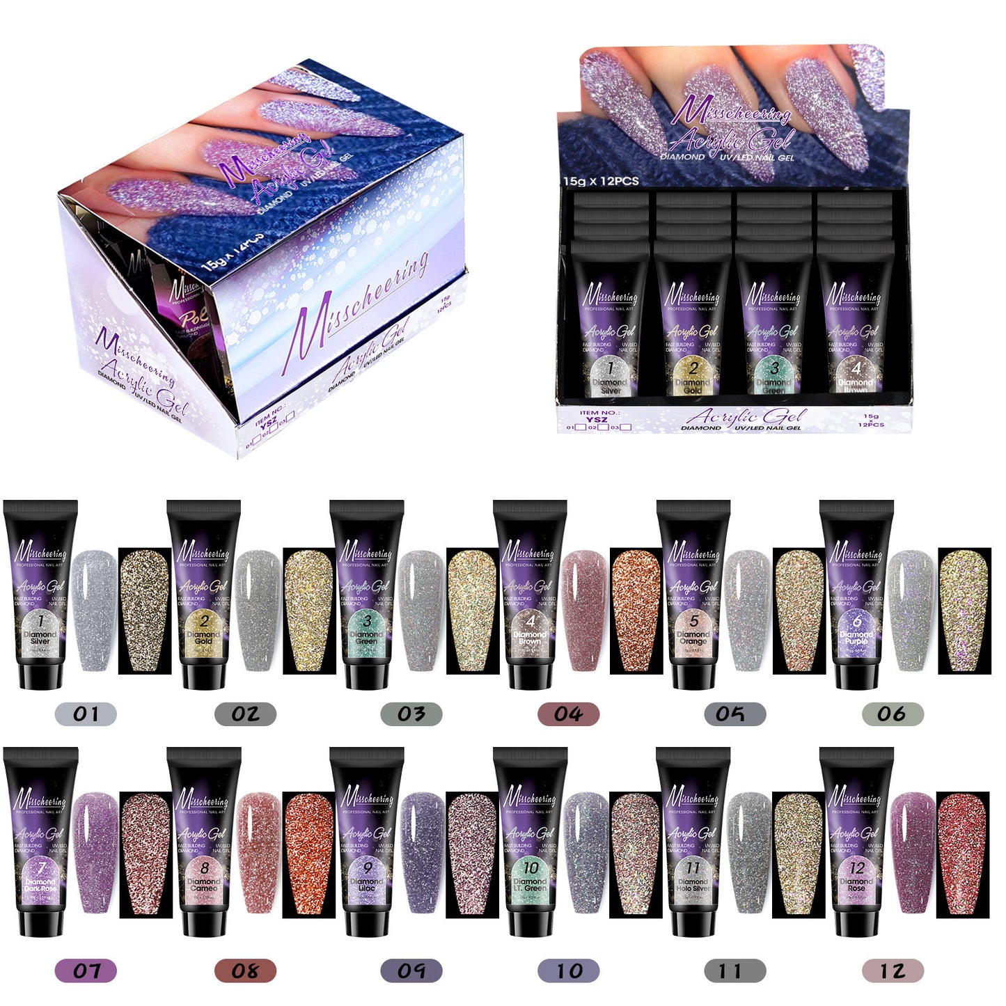 Misscheering Glitter Poly gel 12 Color 15g