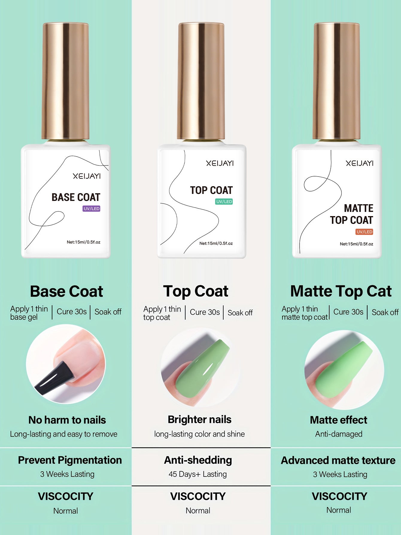 3pcs Base Coat Matte Top Coat Set