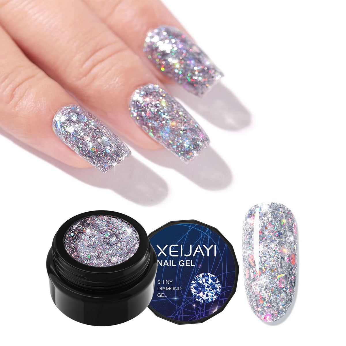 XEIJAYI Glitter Nail Polish UV Gel Polish Silver Platinum Blue Pink Green Black Gold Shimmer Diamond Glitter Gel Polish Salon Gel Manicure Diy At Home Nail Art 5g/pcs