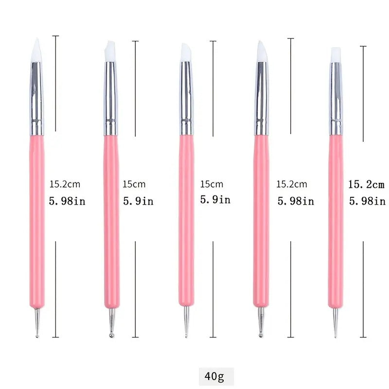 5pc/set Silicone Clay Scuipting Double-Ended Nail Gel Brush