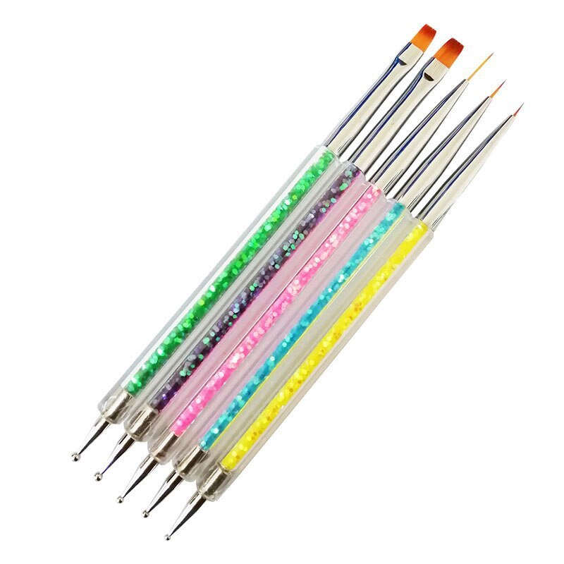 5Pcs/Set 2 in 1 Double Head Nail Art Dotting Pen Liner Brushes