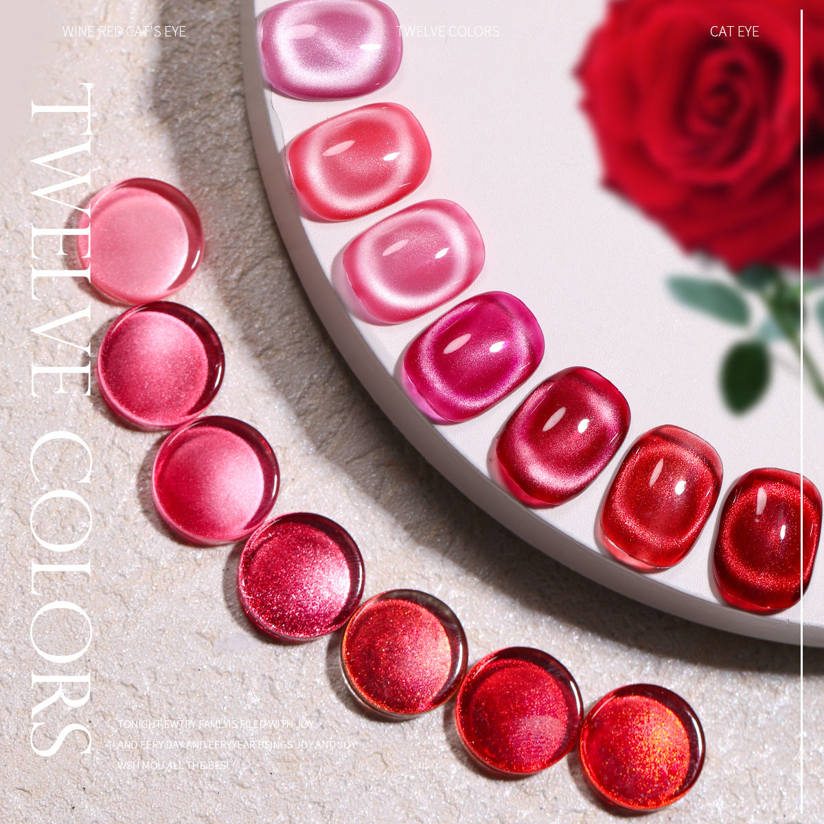MILAN 12 Colors Burgundy Cat's Eye Gel Nail Polish Kit 15ml/pcs (with Display Board)
