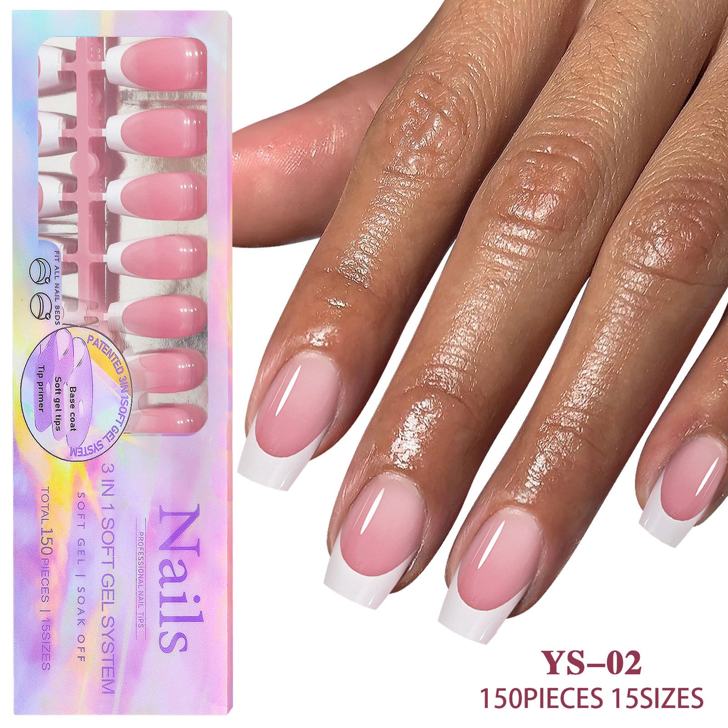 Medium French Tip Press On Nails In 150PCS