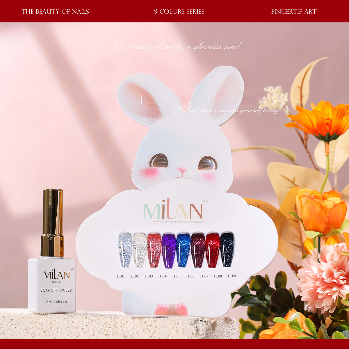 MILAN 9 Colors Gel Nail Polish Kit 15ml/pcs (with Display Board)