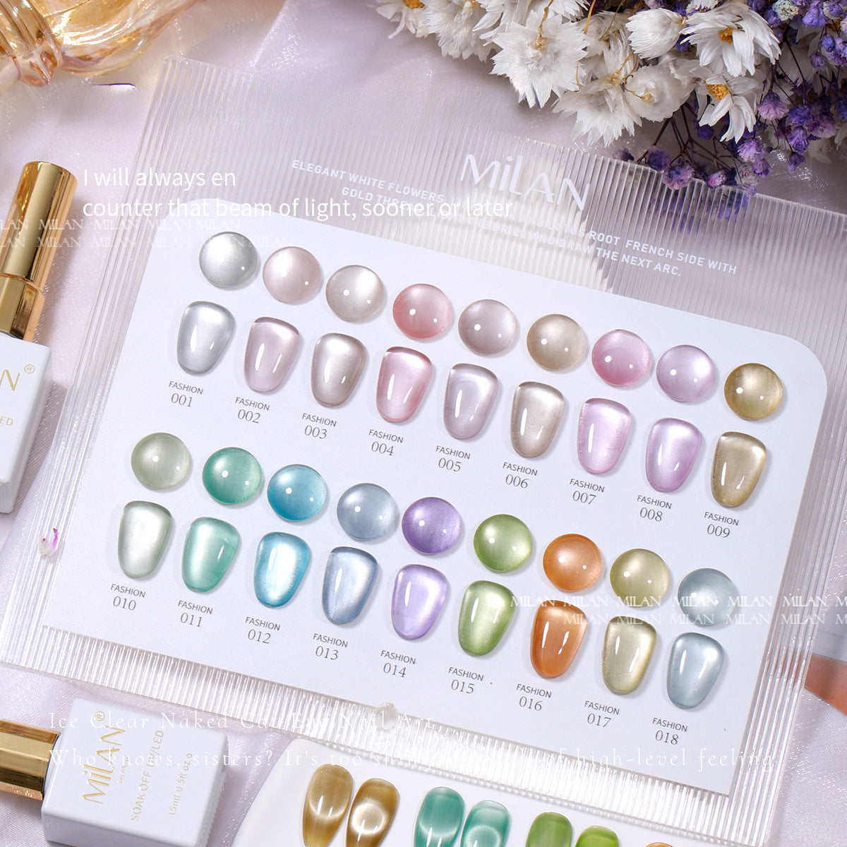MILAN 18 Colors Glass Bead Cat's Eye Gel Nail Polish Kit 15ml/pcs (with Display Board)
