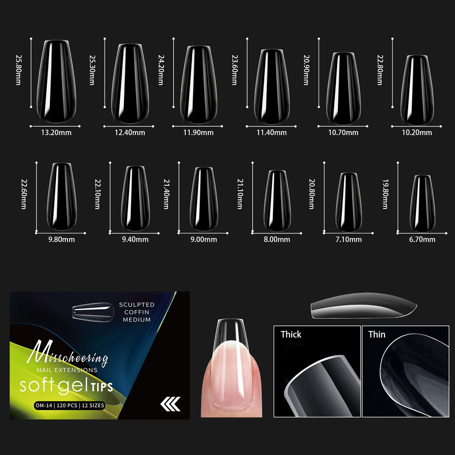 120/140 PCS Acrylic Nail Tips for Nail Extension