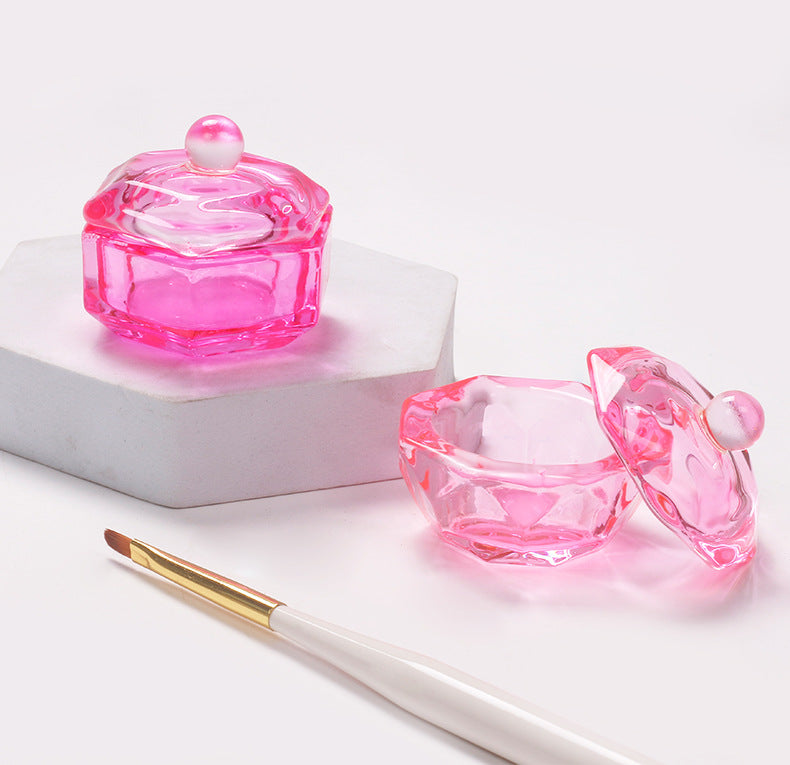 Pink Monomer Square Crystal Nail Dappen Dish with Lid
