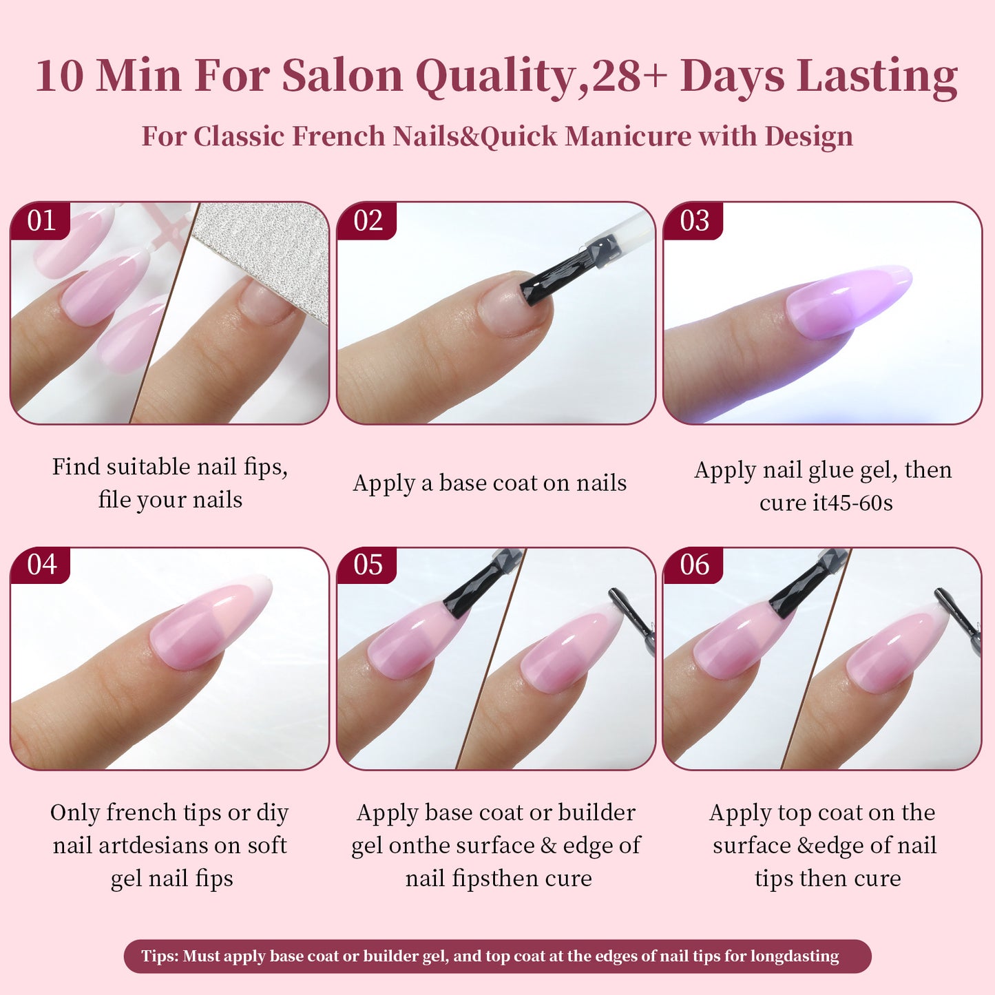 Square & Almond French Tip Press On Nails in 150pcs