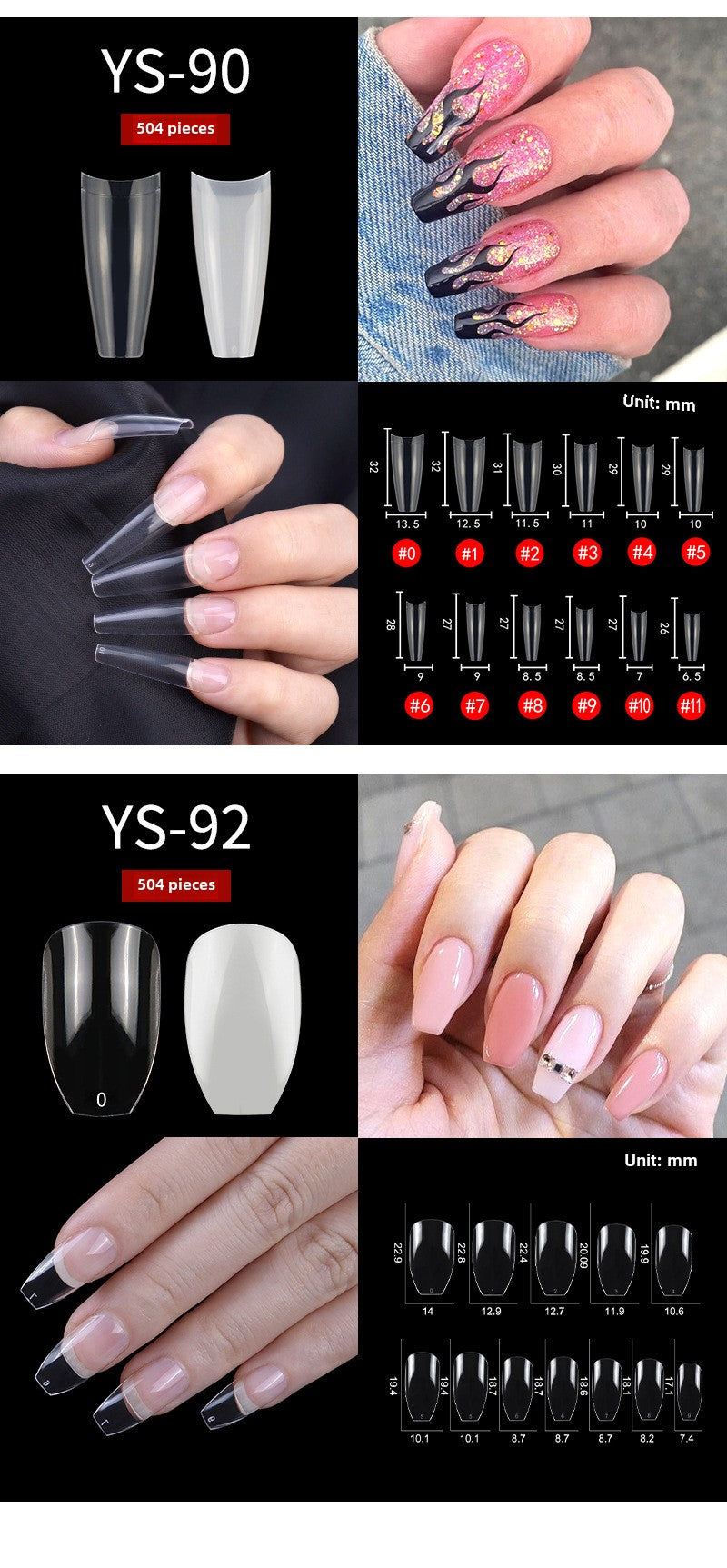 34 Sizes Half Full Cover French Stale Acrylic Nail Tips