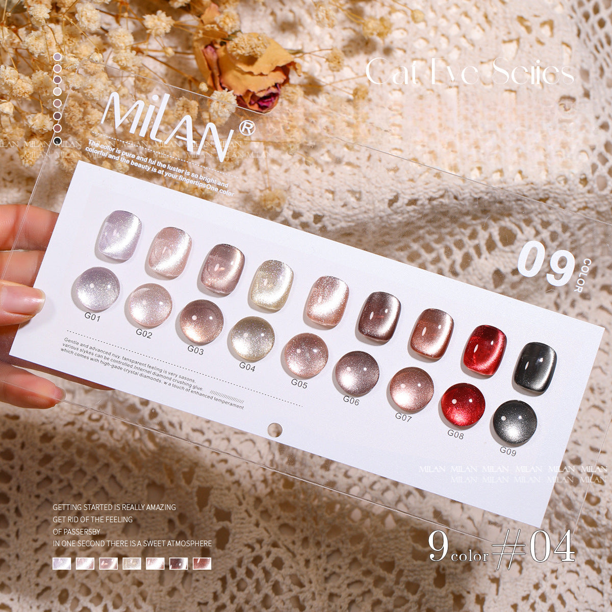 MILAN 10 Colors Cat's Eye Gel Nail Polish Kit 15ml/pcs (with Display Board)