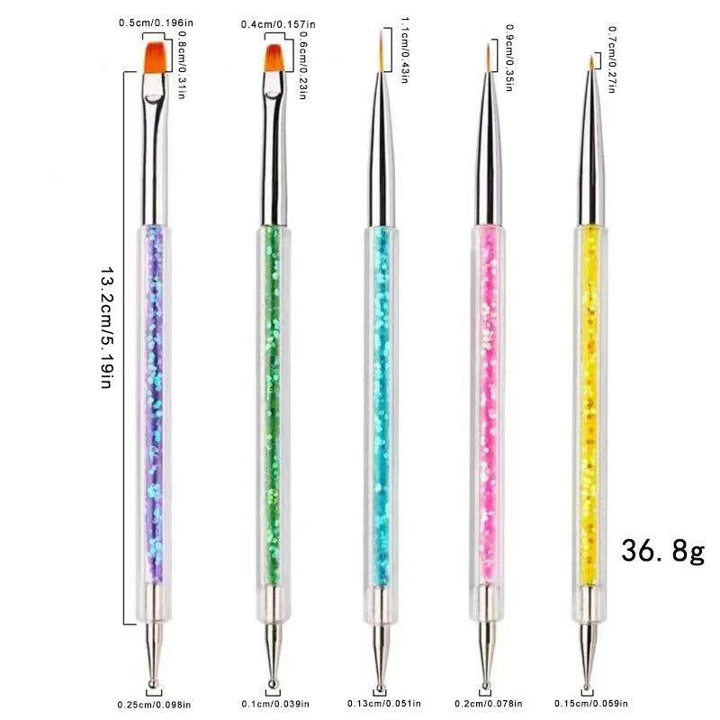 5Pcs/Set 2 in 1 Double Head Nail Art Dotting Pen Liner Brushes