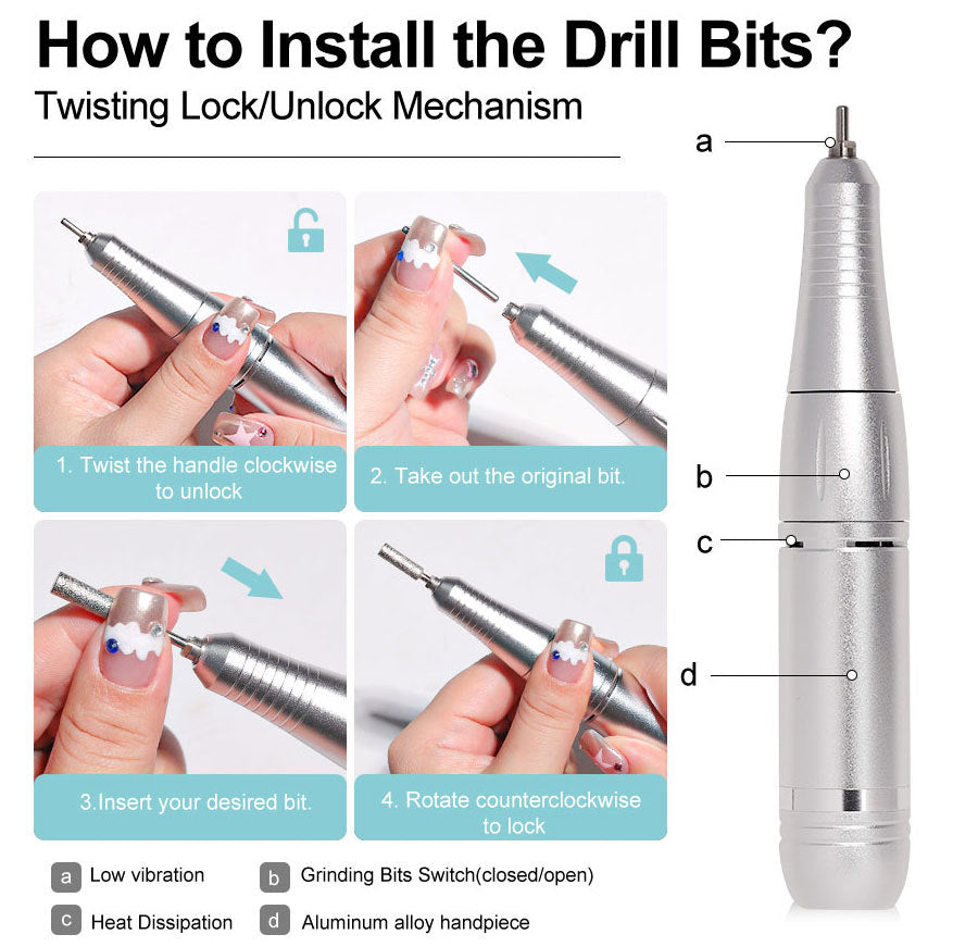 45000 RPM Portable Electric Nail Polisher with Bits LED Display