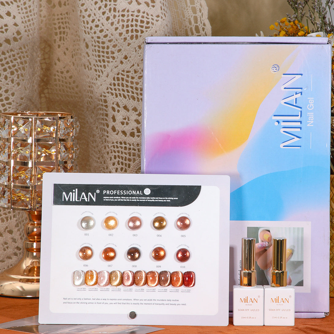 MILAN 10 Colors Autumn Cat's Eye Gel Nail Polish Kit 15ml/pcs (with Display Board)