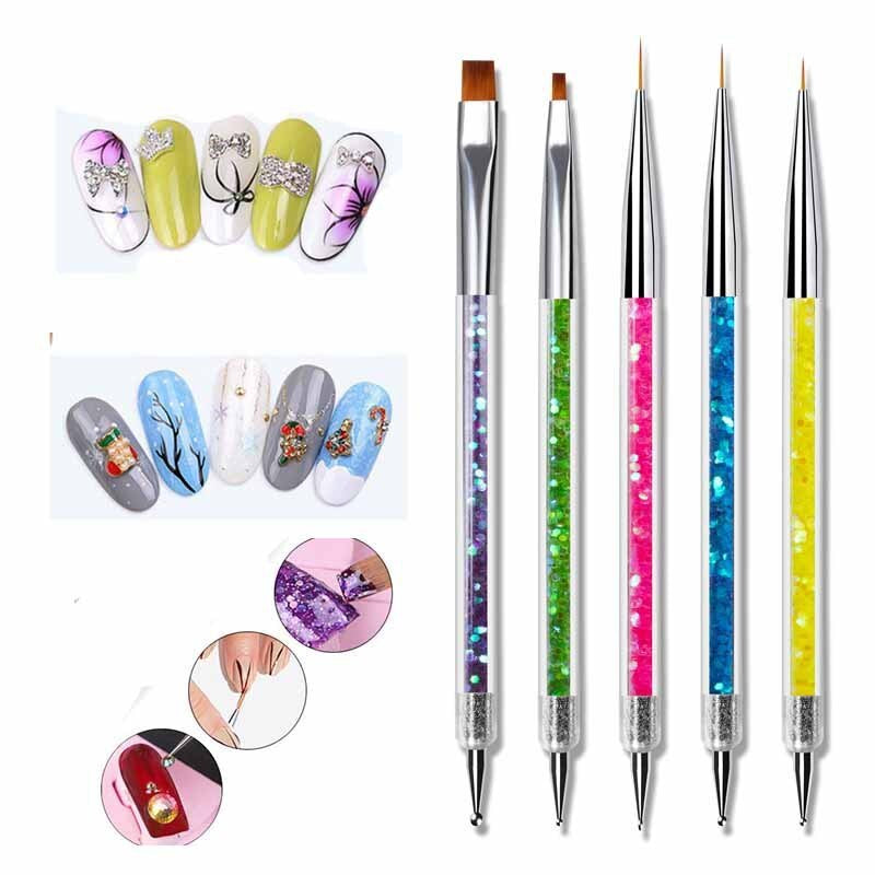 5Pcs/Set 2 in 1 Double Head Nail Art Dotting Pen Liner Brushes