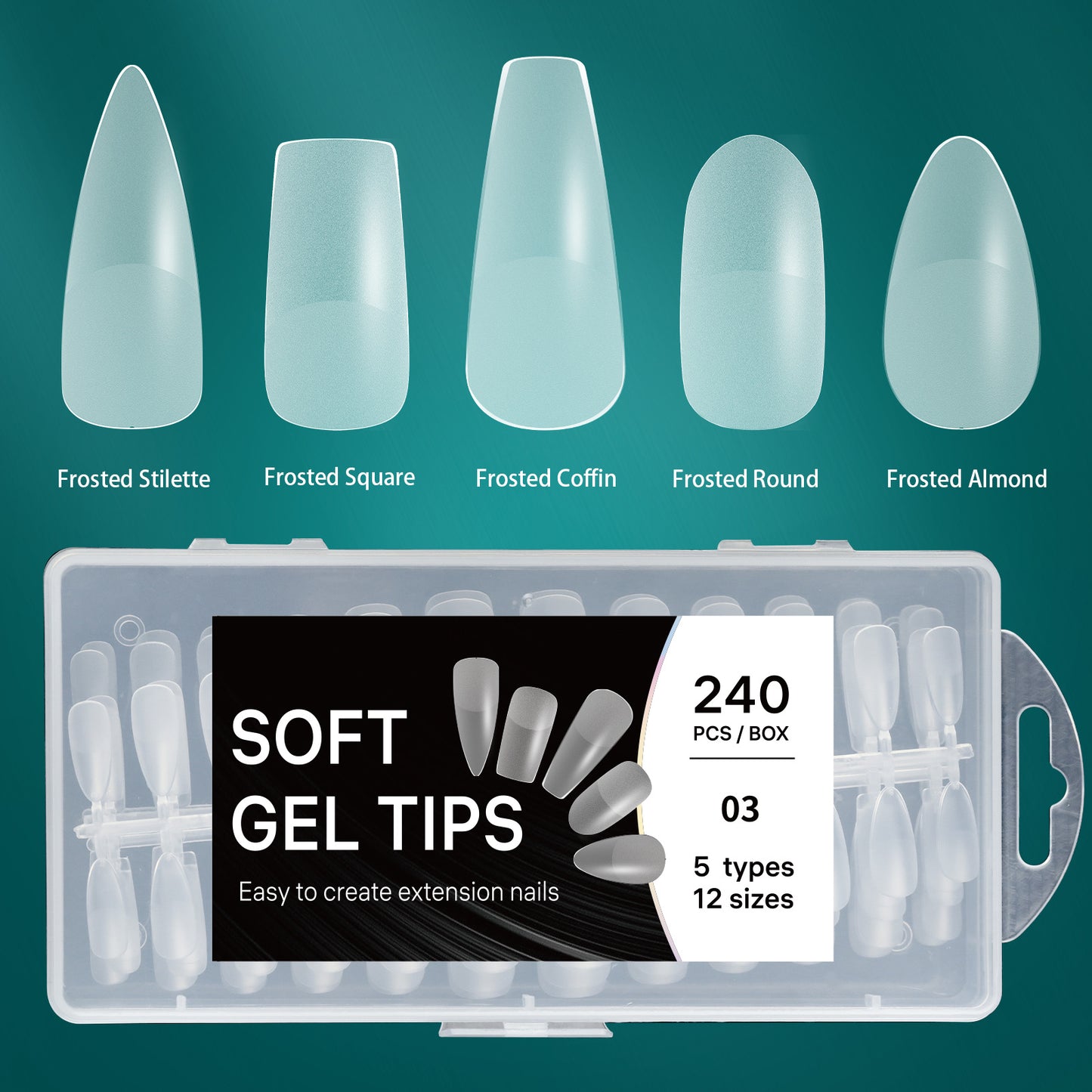 5 shapes in 1 Nail extension tips, ultra-thin nail tips 240pcs