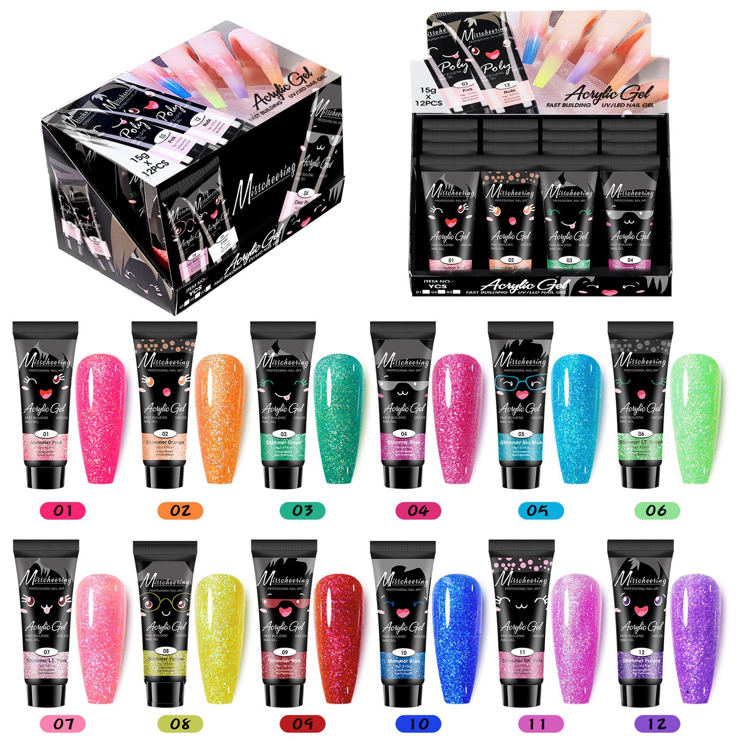 Misscheering Glitter Poly gel 12 Color 15g