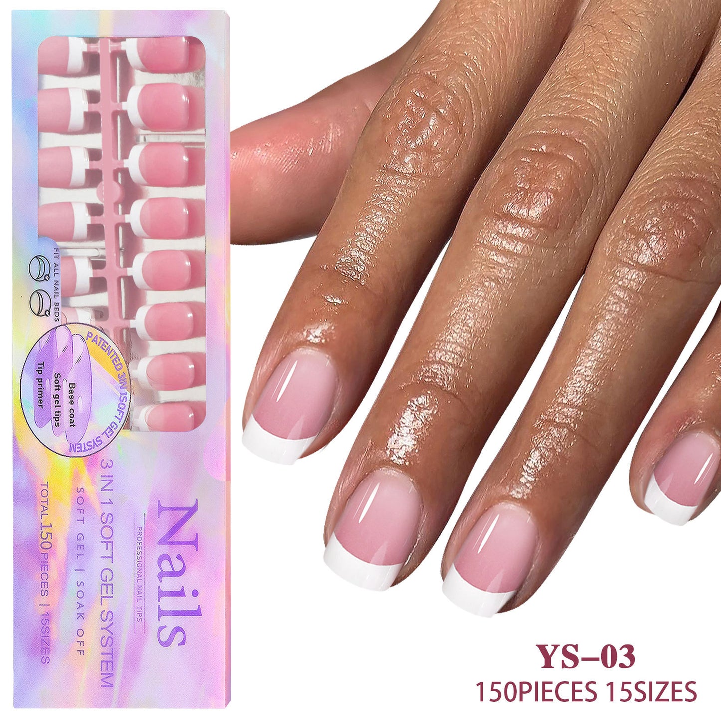 Medium French Tip Press On Nails In 150PCS
