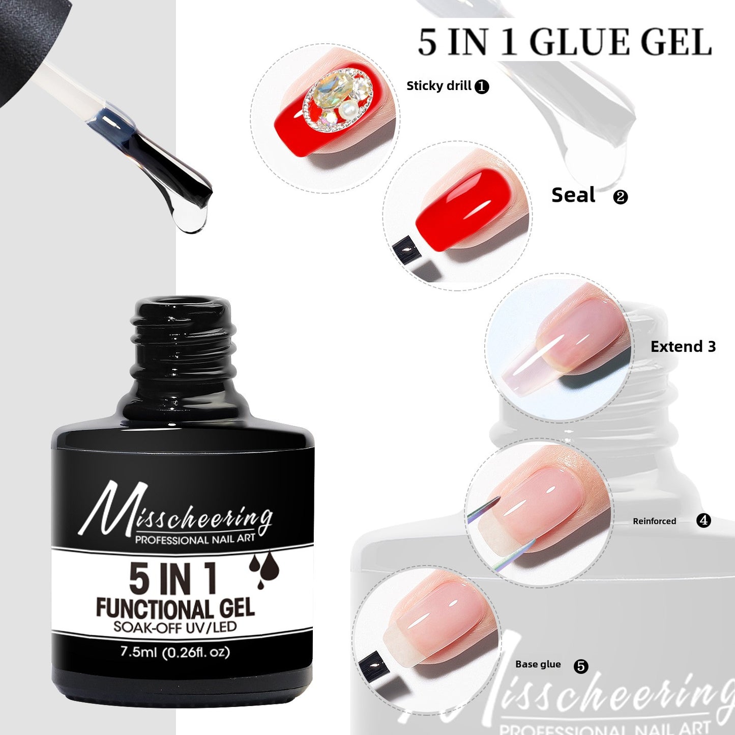 Misscheering 5IN1 FUNCTIONAL GEL SOAK-OFF UV/LED 7.5ml (0.26f.oz)
