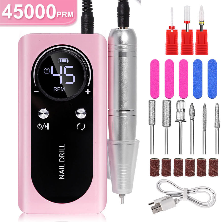 45000 RPM Portable Electric Nail Polisher with Bits LED Display