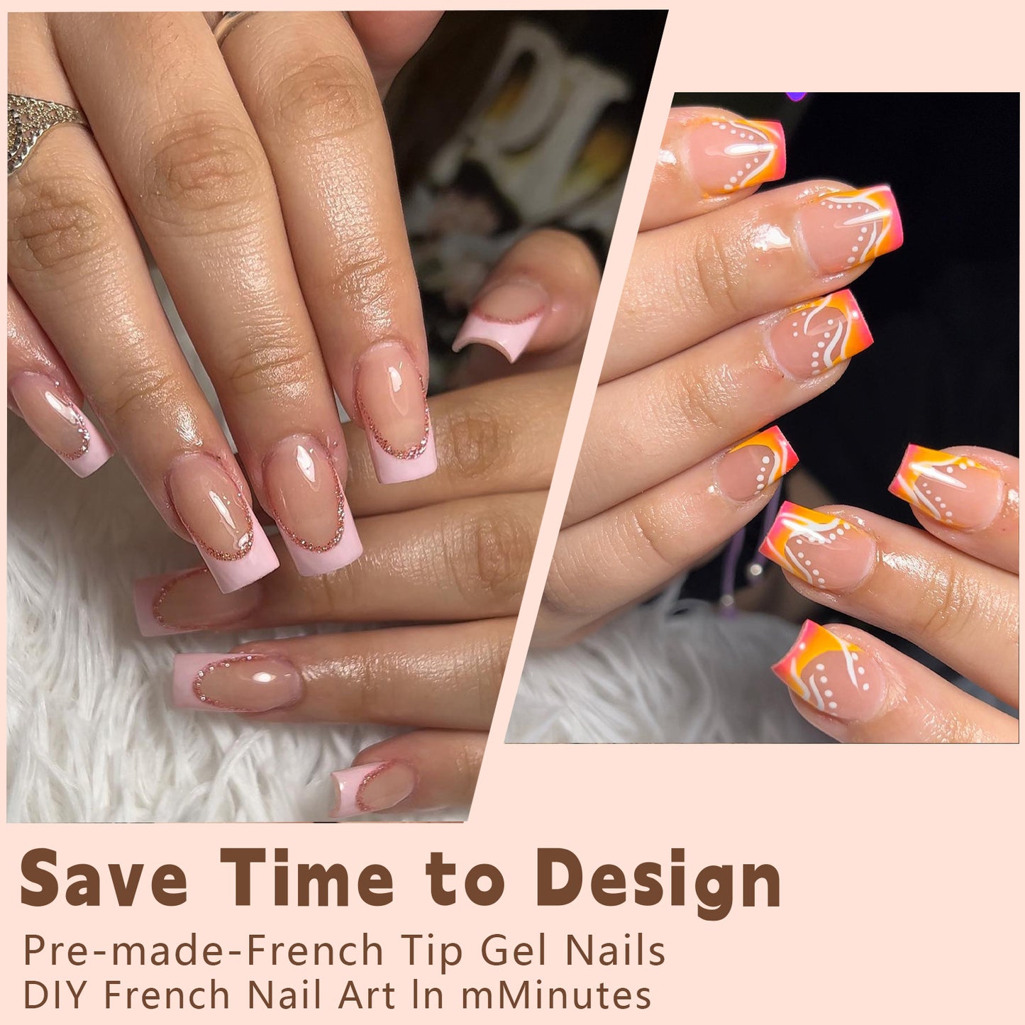 Almond Square Coffin French Tip Press On Nails 150PCS