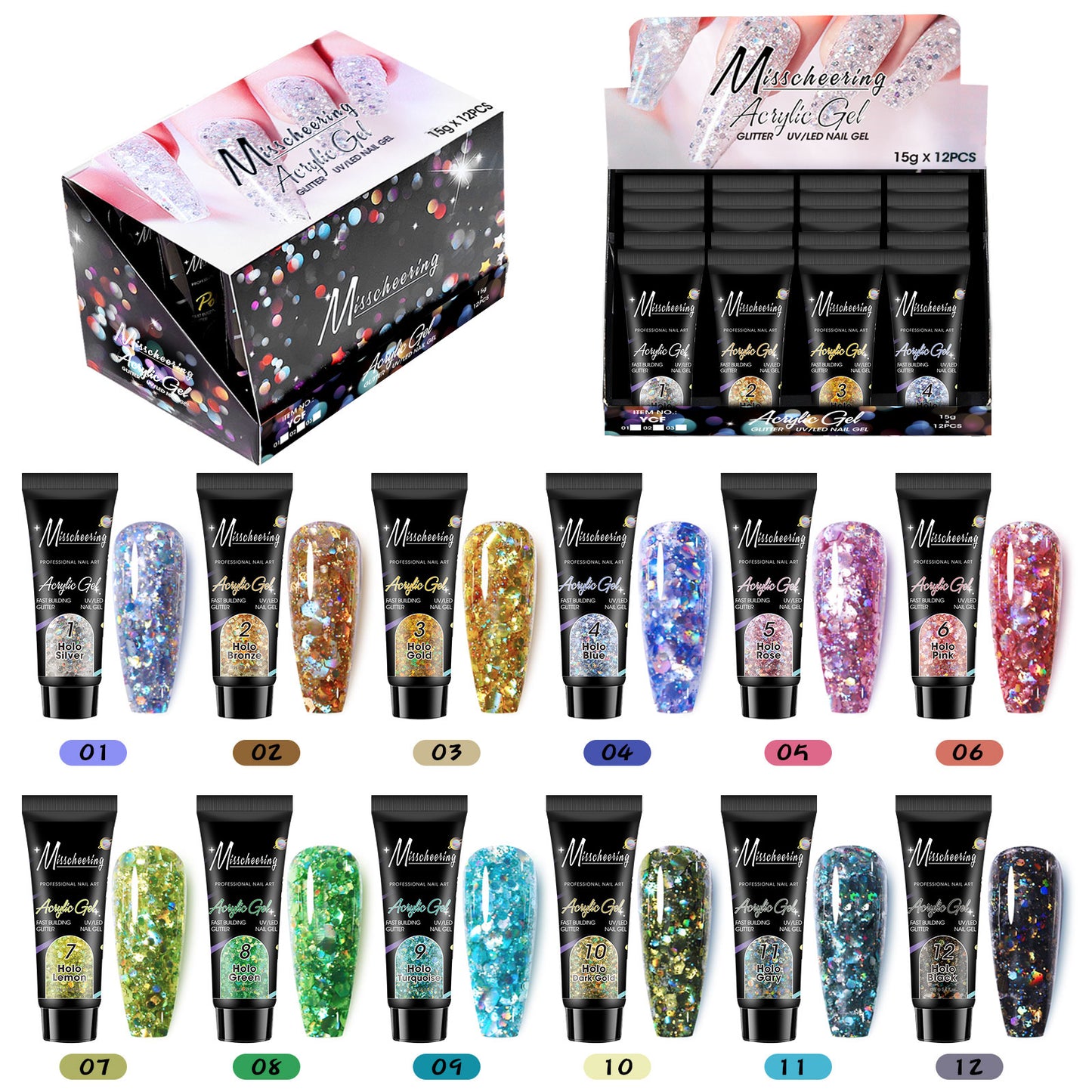 Misscheering Glitter Poly gel 12 Color 15g
