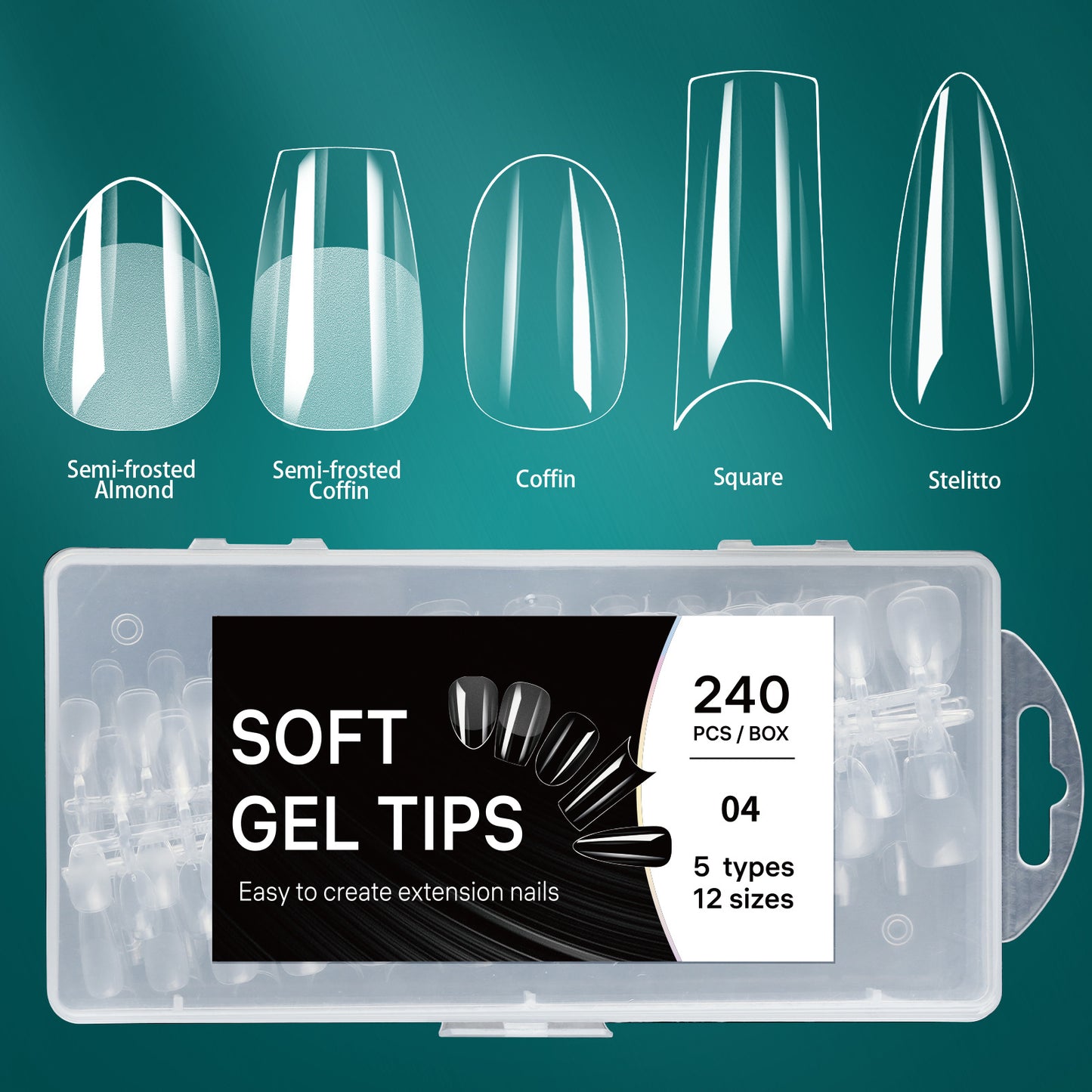 5 shapes in 1 Nail extension tips, ultra-thin nail tips 240pcs