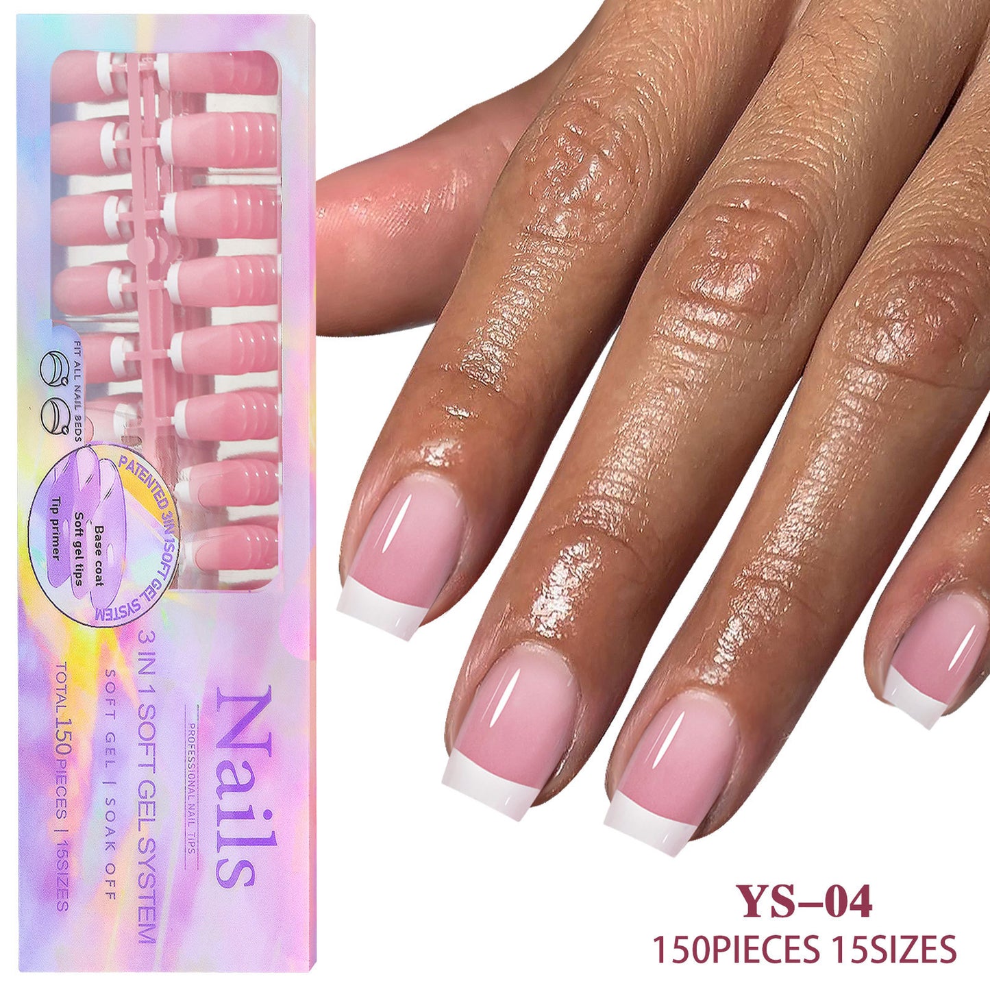 Medium French Tip Press On Nails In 150PCS