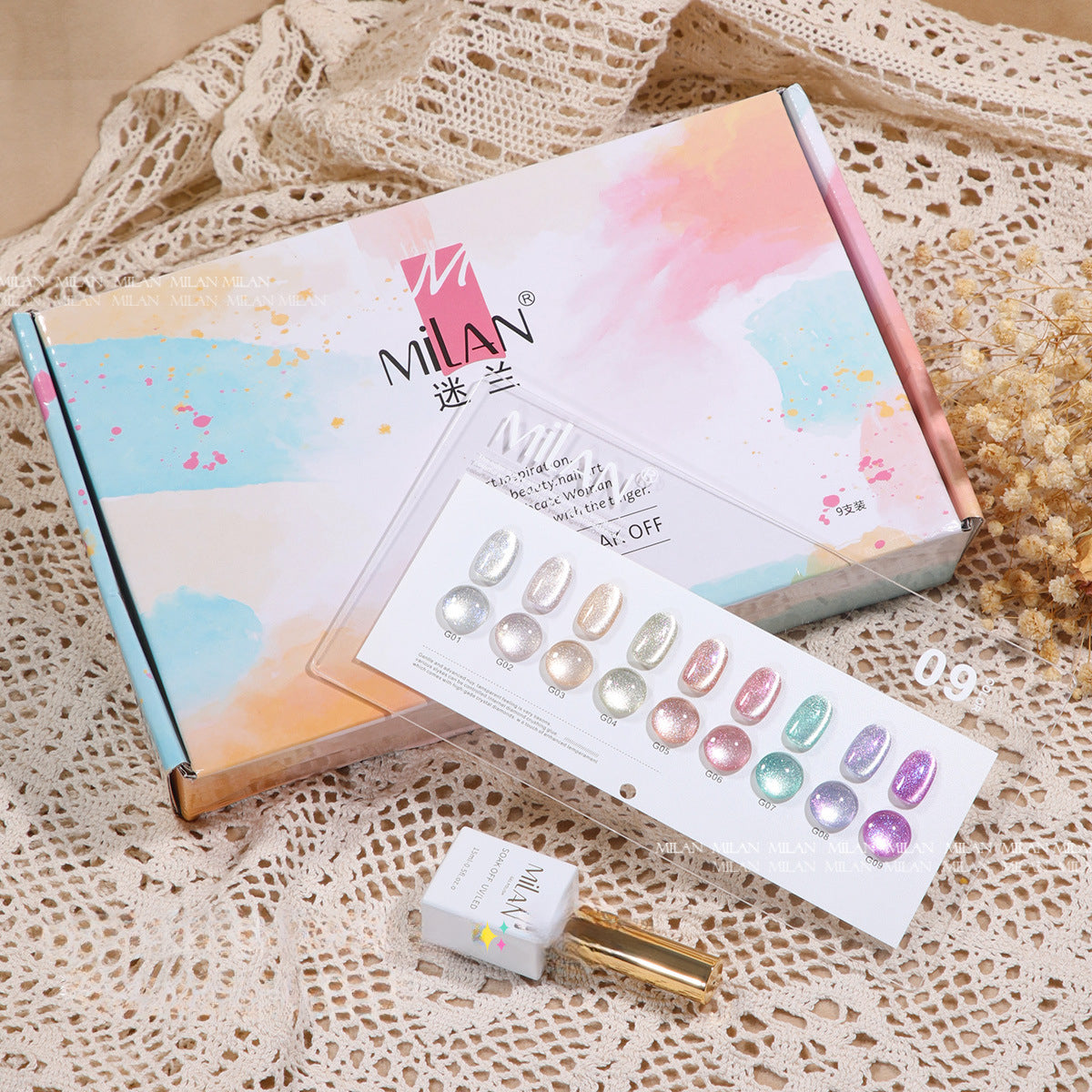 MILAN 10 Colors Cat's Eye Gel Nail Polish Kit 15ml/pcs (with Display Board)