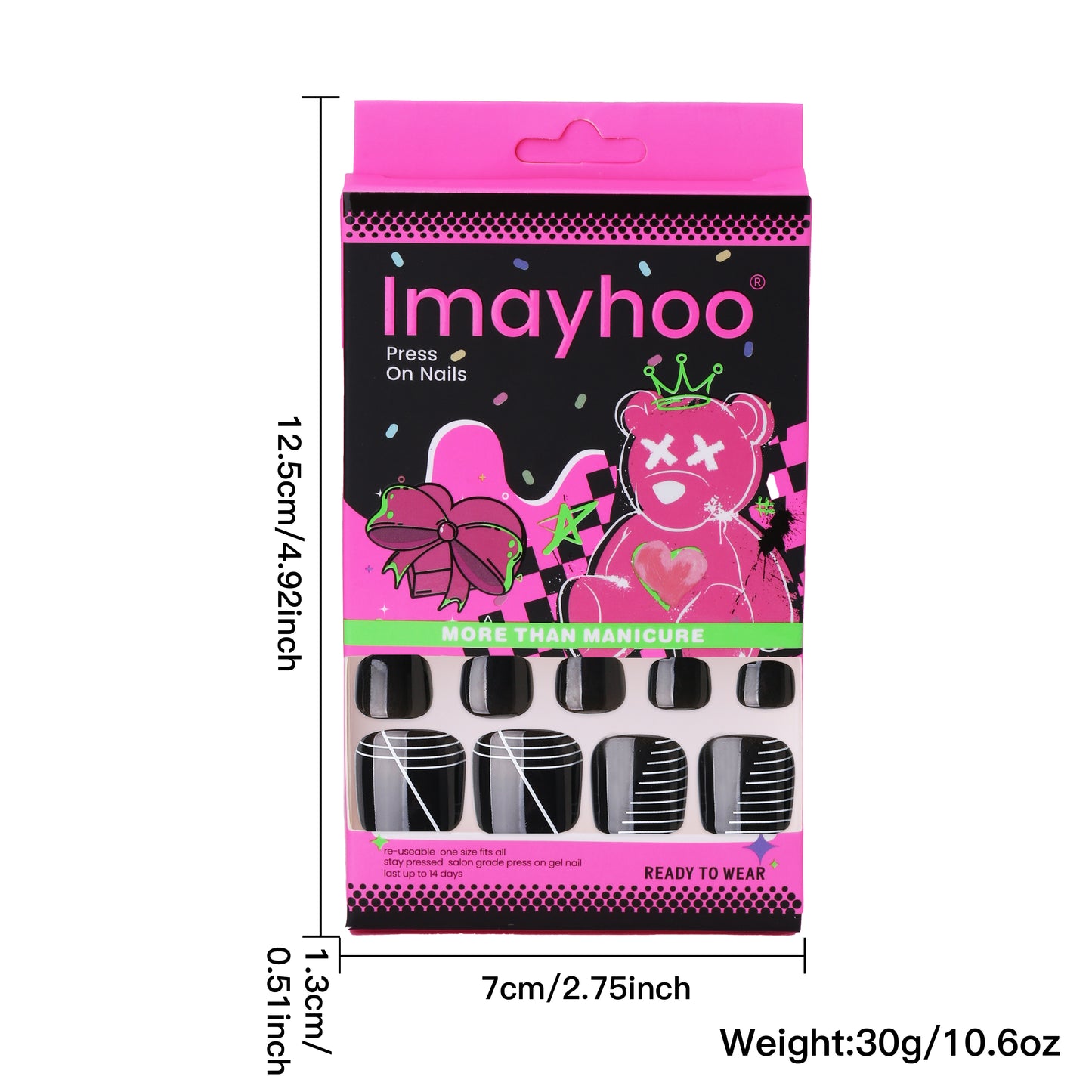 White Lines Press On Toenails 24PCS