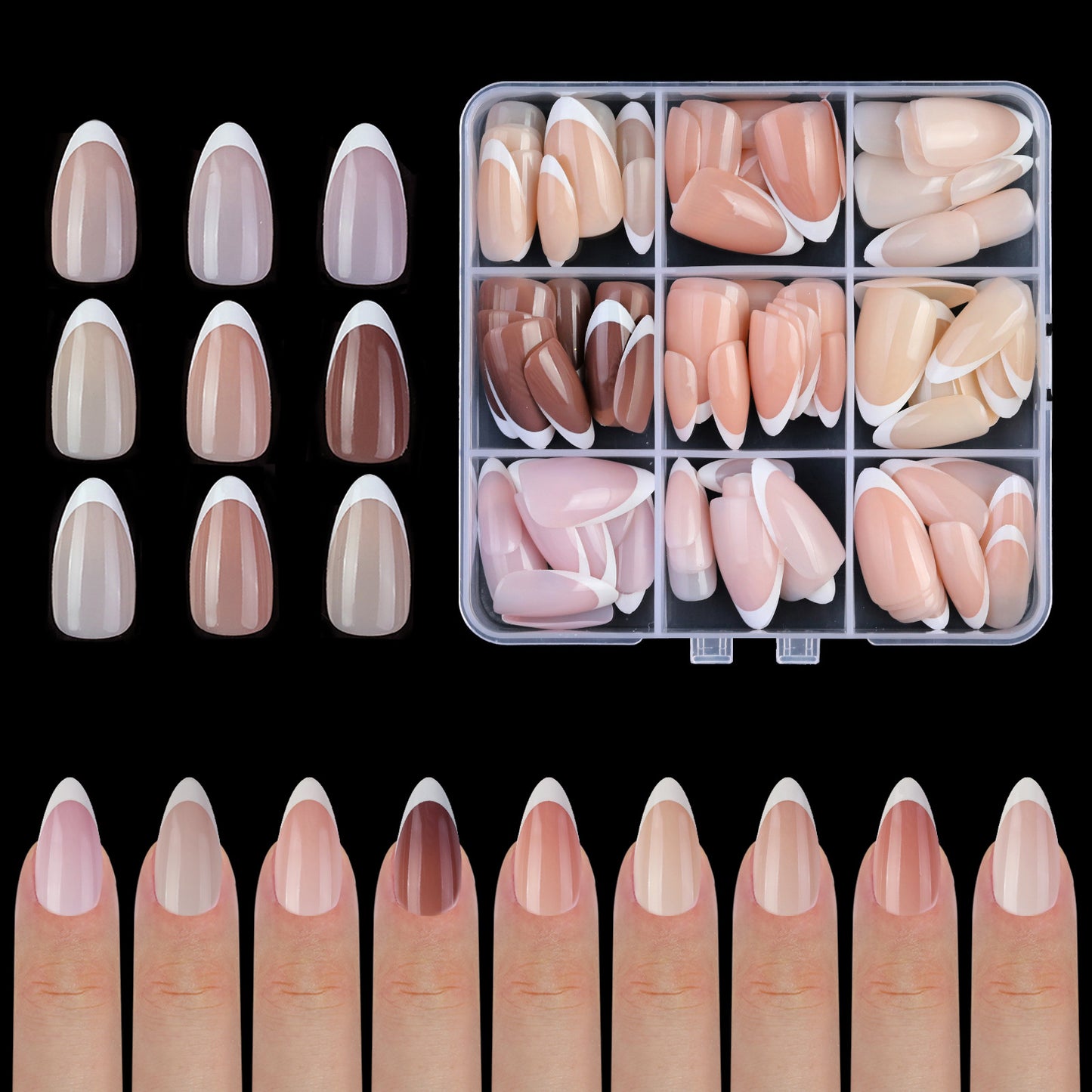Wholesale pre-made nails with mixed color French tips