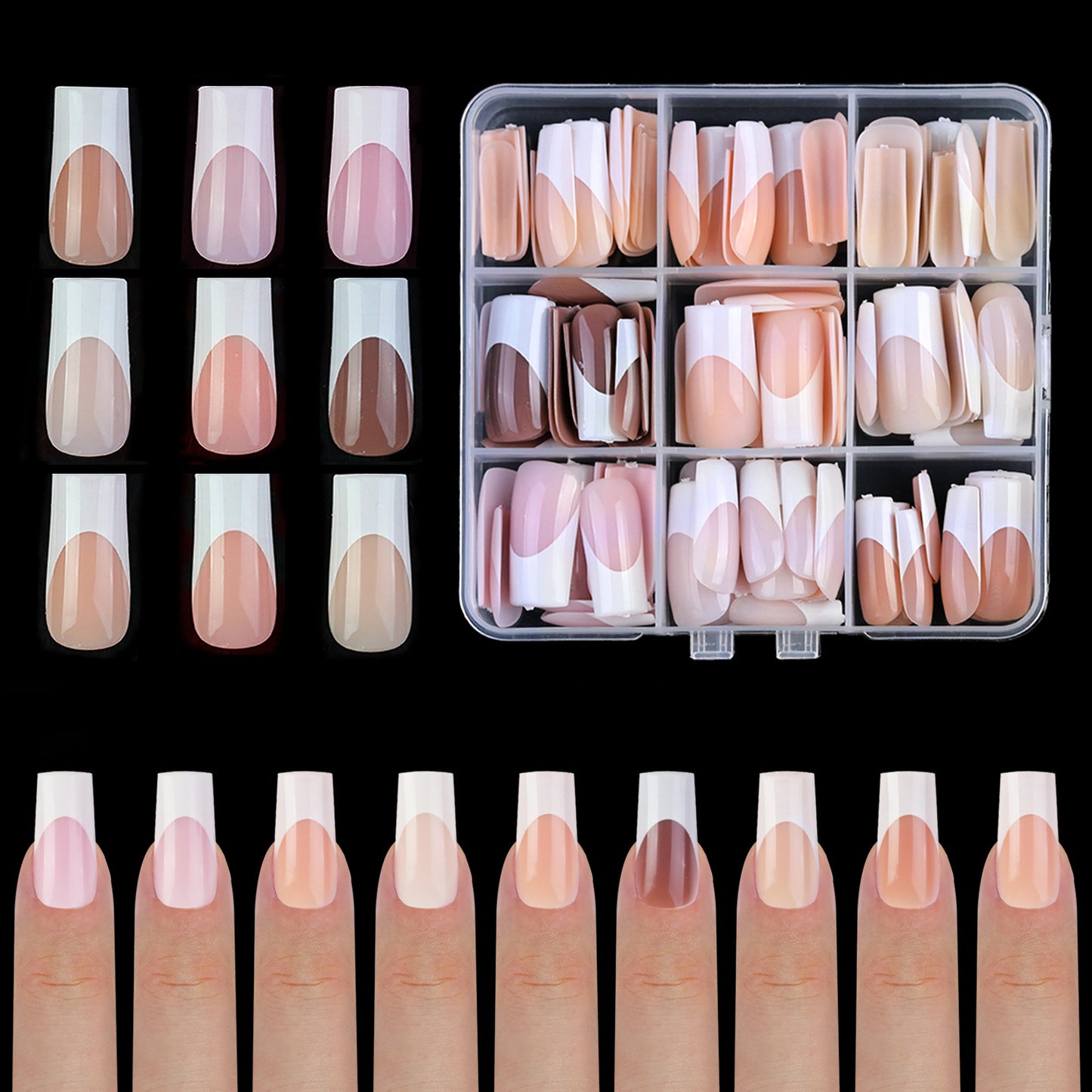 Wholesale pre-made nails with mixed color French tips