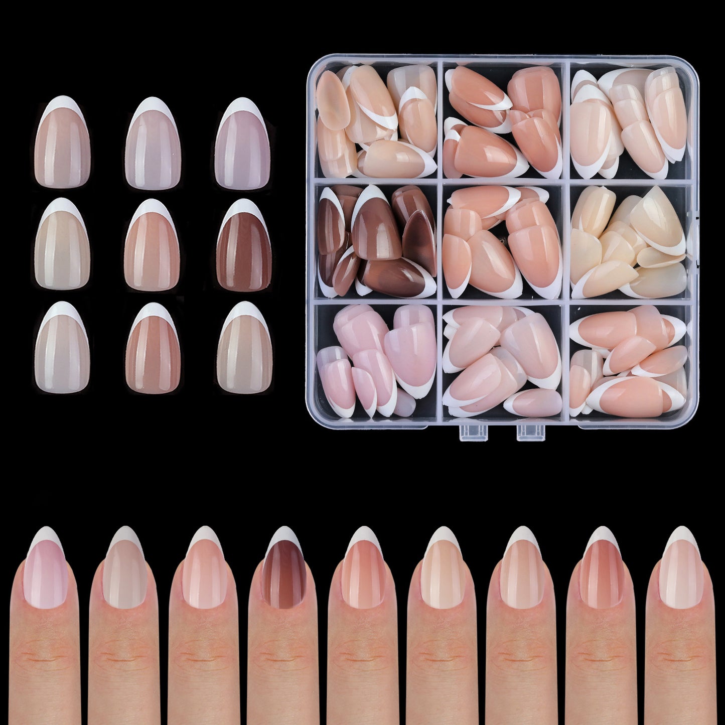 Wholesale pre-made nails with mixed color French tips
