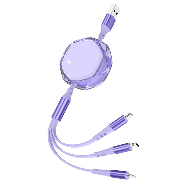 CABLE 3 IN 1 RETRATTILE 66W/5A/1.2m (TYPE-C,IP,MICRO USB