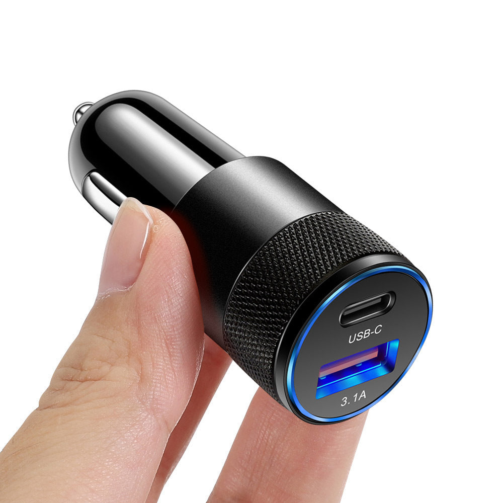 CAR CHARGER 3.1A USB TYPE-C 2 PORT (BLACK)