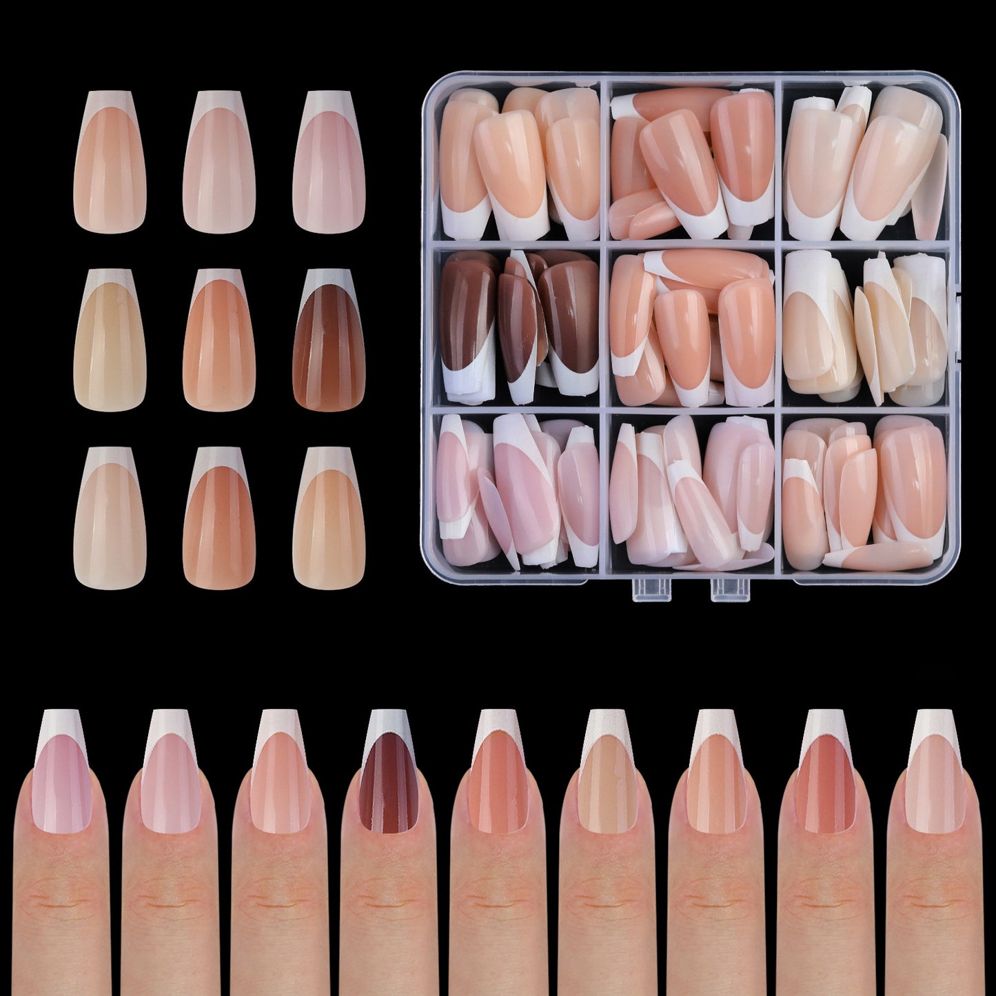Wholesale pre-made nails with mixed color French tips
