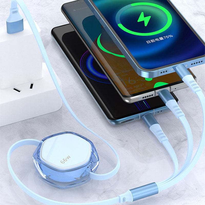 CABLE 3 IN 1 RETRATTILE 66W/5A/1.2m (TYPE-C,IP,MICRO USB)