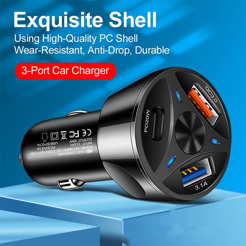 CAR CHARGER 3.1A USB*2+PD20W 3PORT