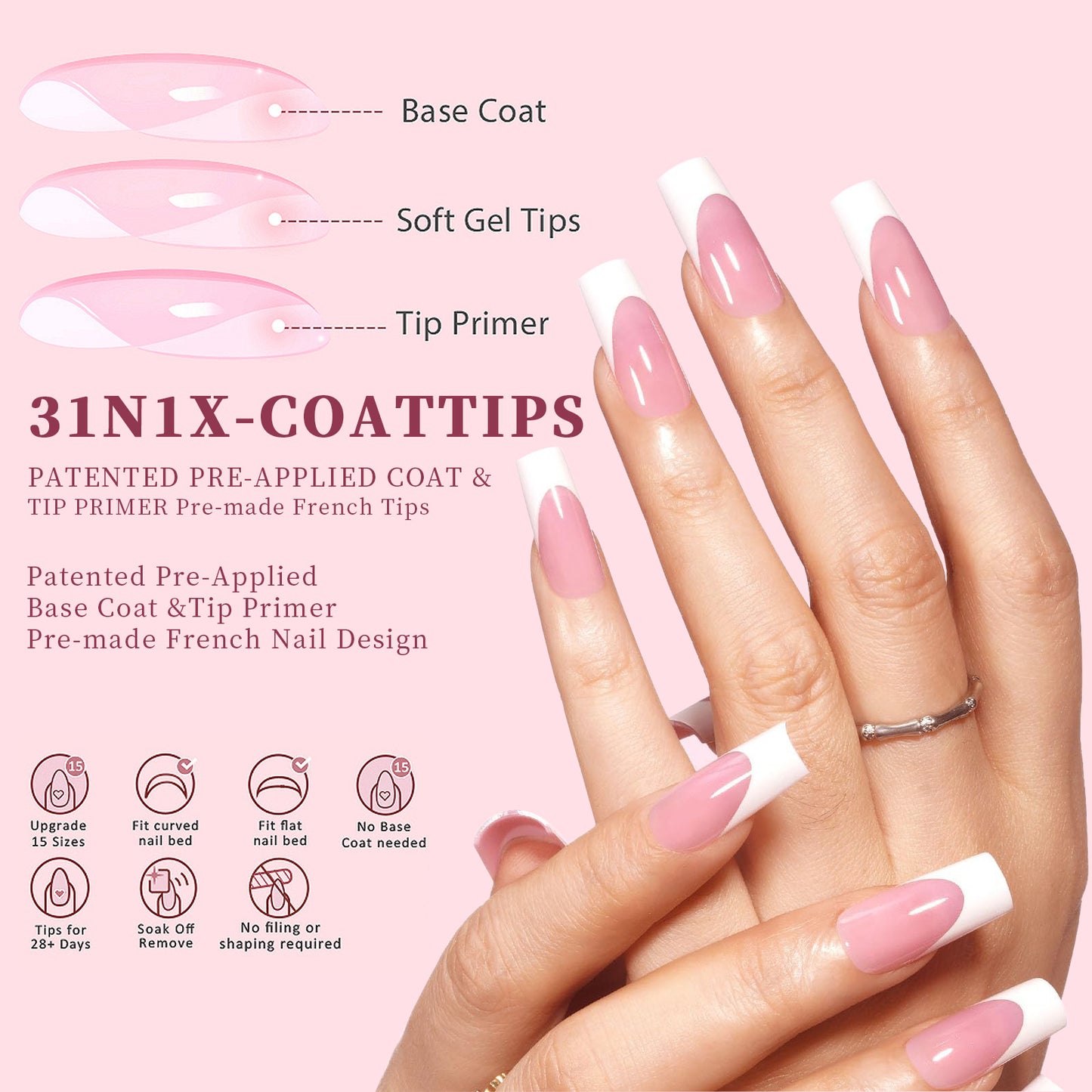 Wholesale pre-made nails with mixed color French tips