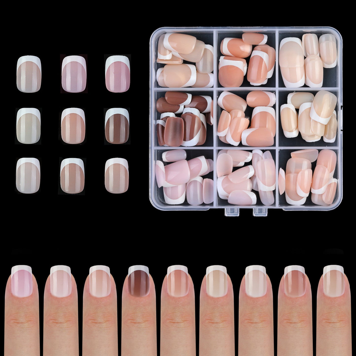 Wholesale pre-made nails with mixed color French tips