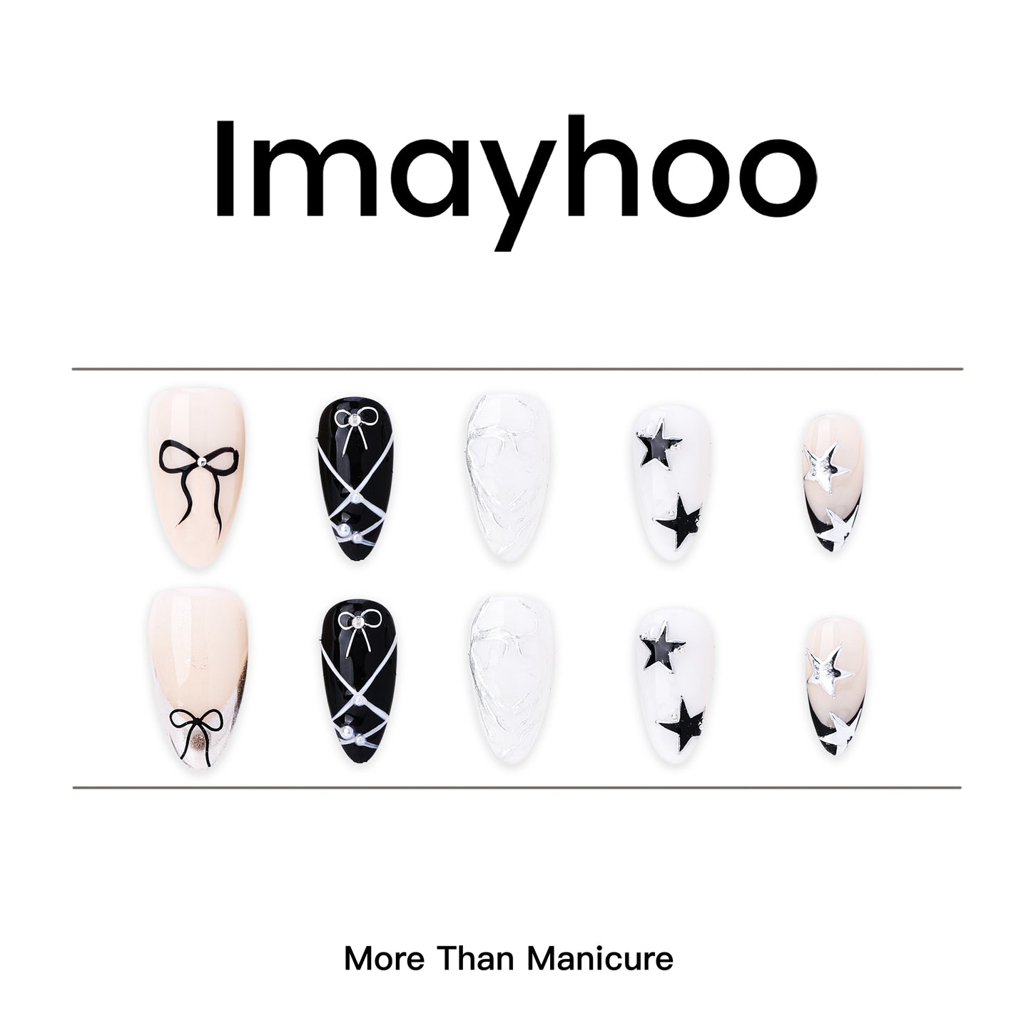 Almonds-Medium Nail-3D Art-Bow-Star (10pcs) OMGXX005