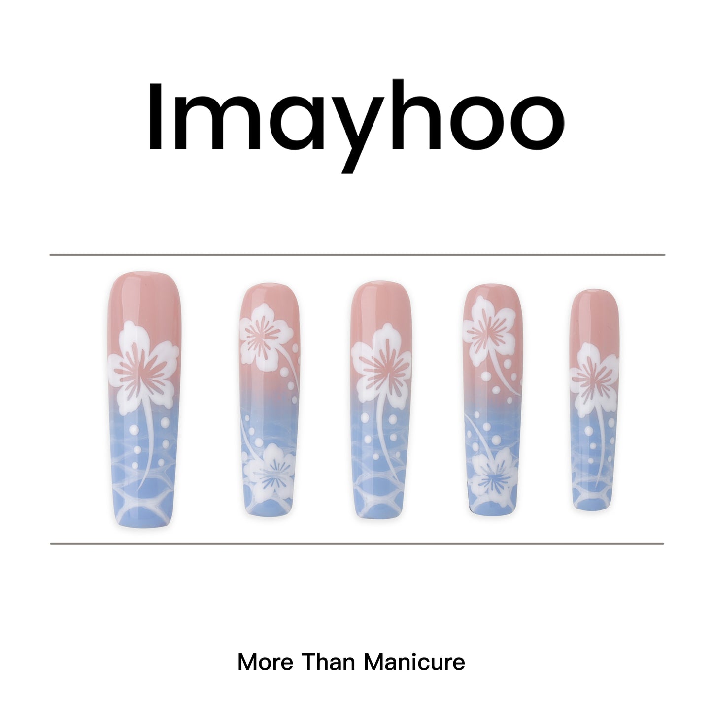 Coffin-Long Nail-Ombre-Flower Print(10 pcs) OMGXX0160