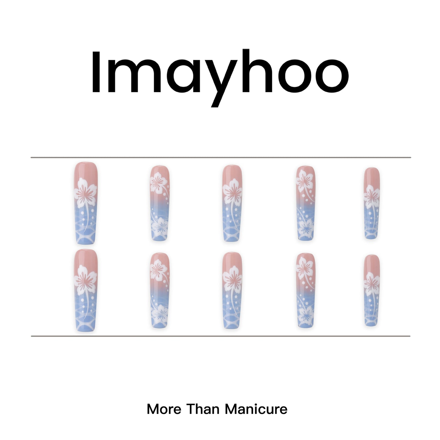 Coffin-Long Nail-Ombre-Flower Print(10 pcs) OMGXX0160